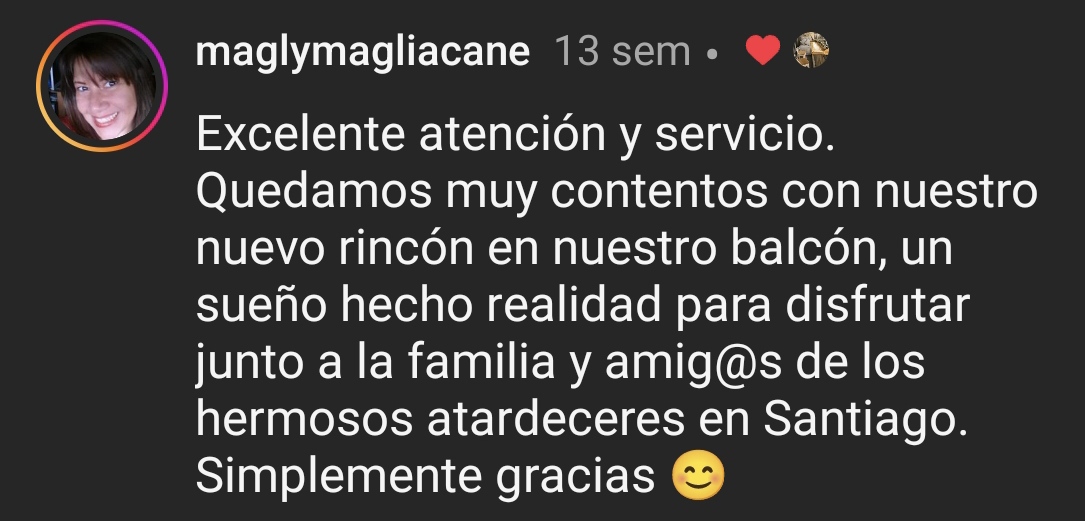 Testimonio de cliente en Instagram