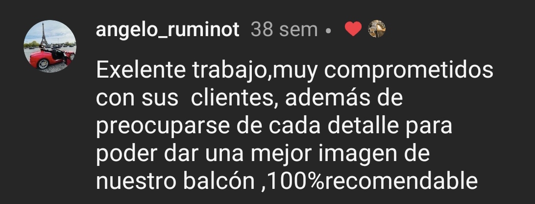 Testimonio de cliente en Instagram